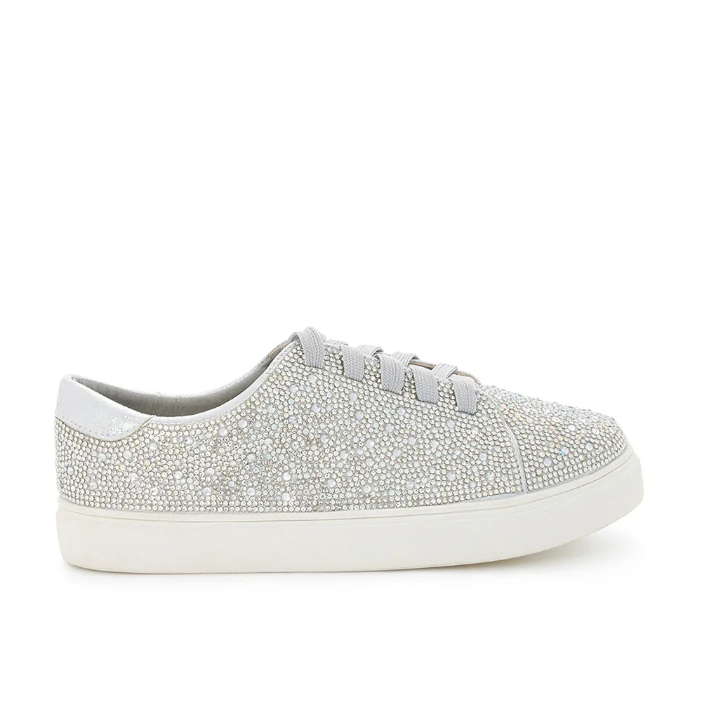 Glamorous Bridal Sneakers with Shimmer Material and Rhinestones | High Quality