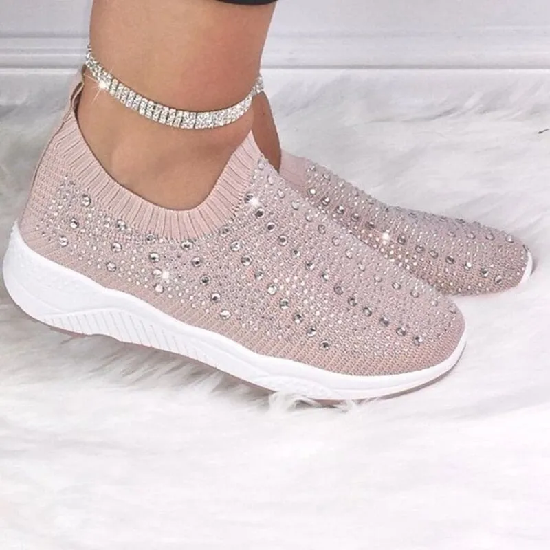 Knit Mesh Crystal Sneakers Women Comfortable Breathable