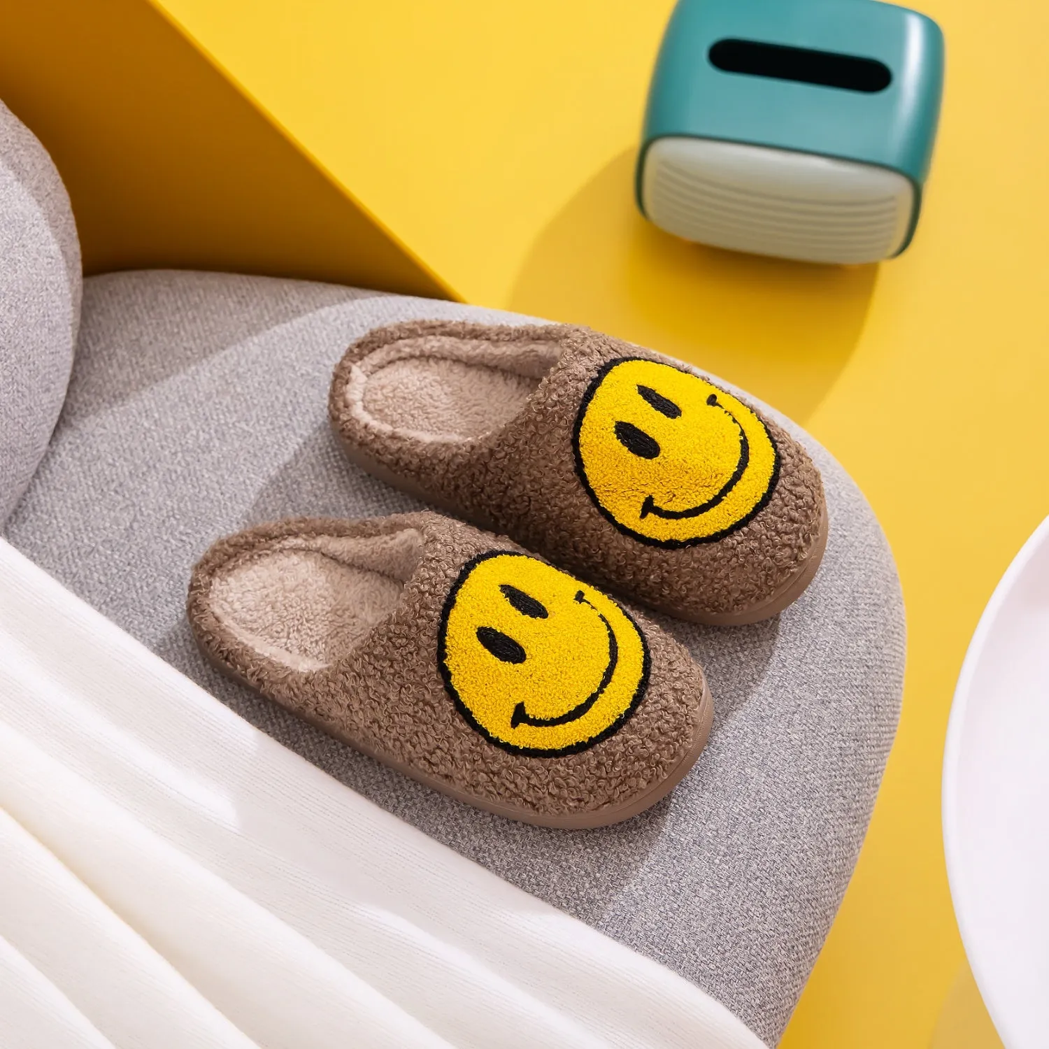 Smiley Face Slippers - Brown