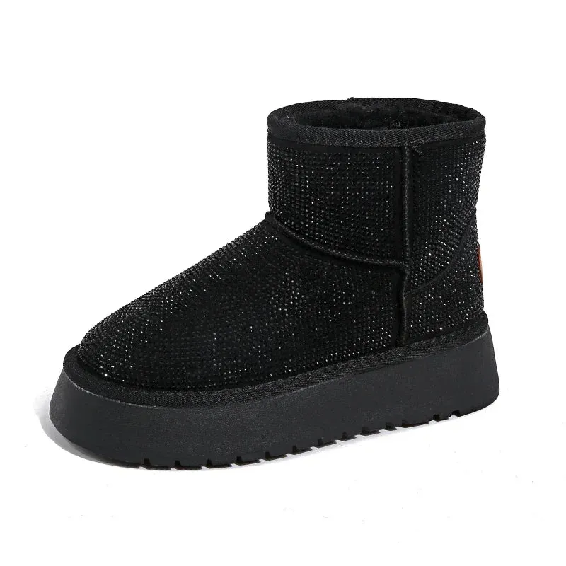 Suede Rhinestone Anti-slip Wear-resistant Short Boots
