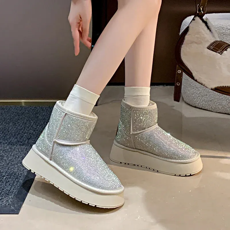 Suede Rhinestone Anti-slip Wear-resistant Short Boots