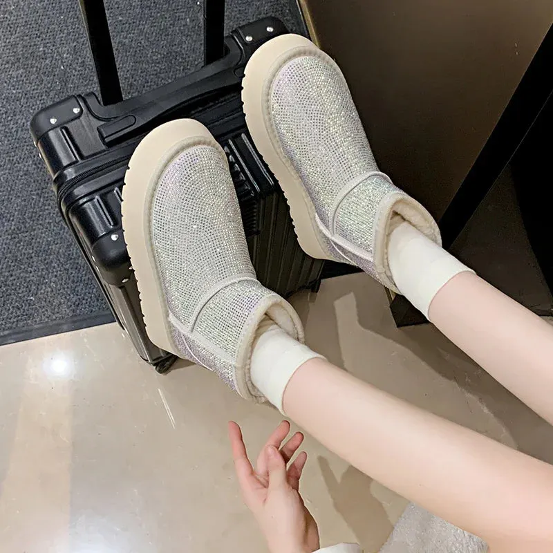 Suede Rhinestone Anti-slip Wear-resistant Short Boots
