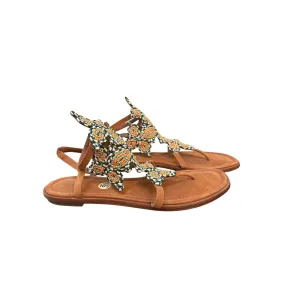 Tory Burch Brown Leather Sandals w/Embellished Floral Design Size 10.5