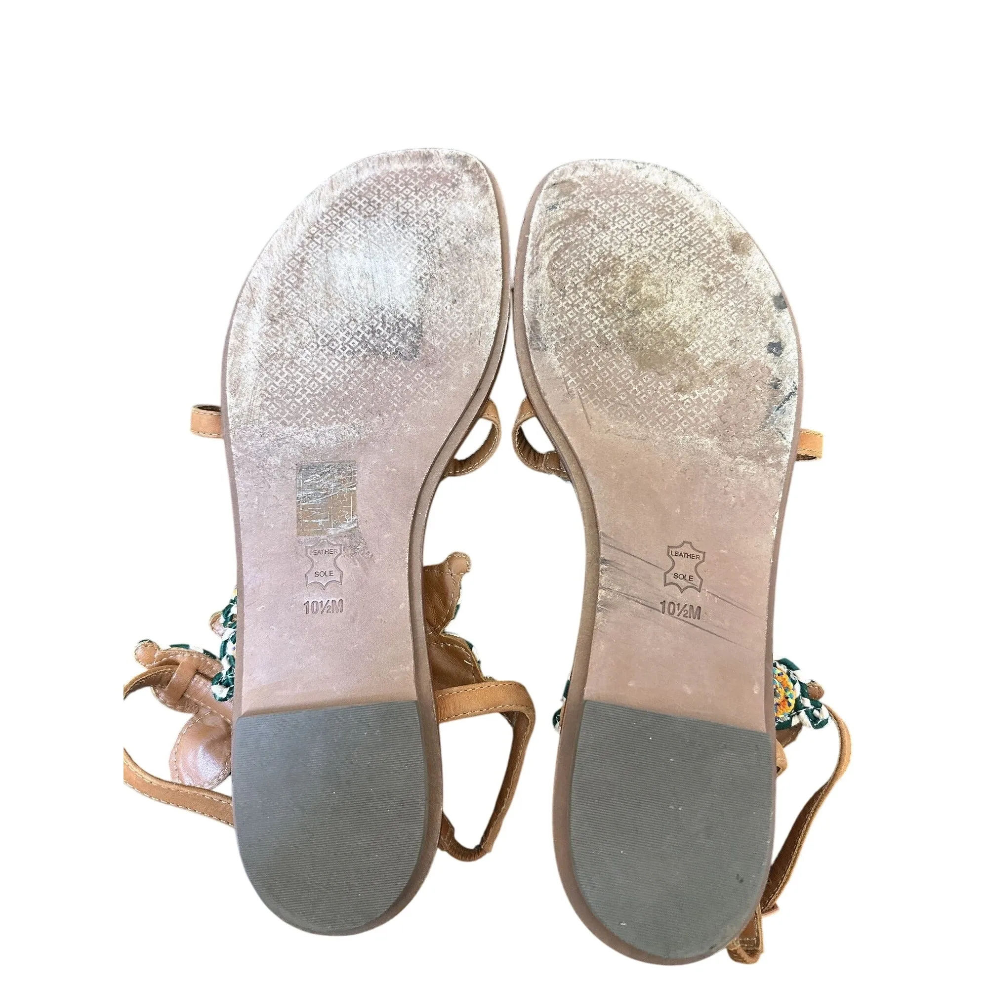 Tory Burch Brown Leather Sandals w/Embellished Floral Design Size 10.5