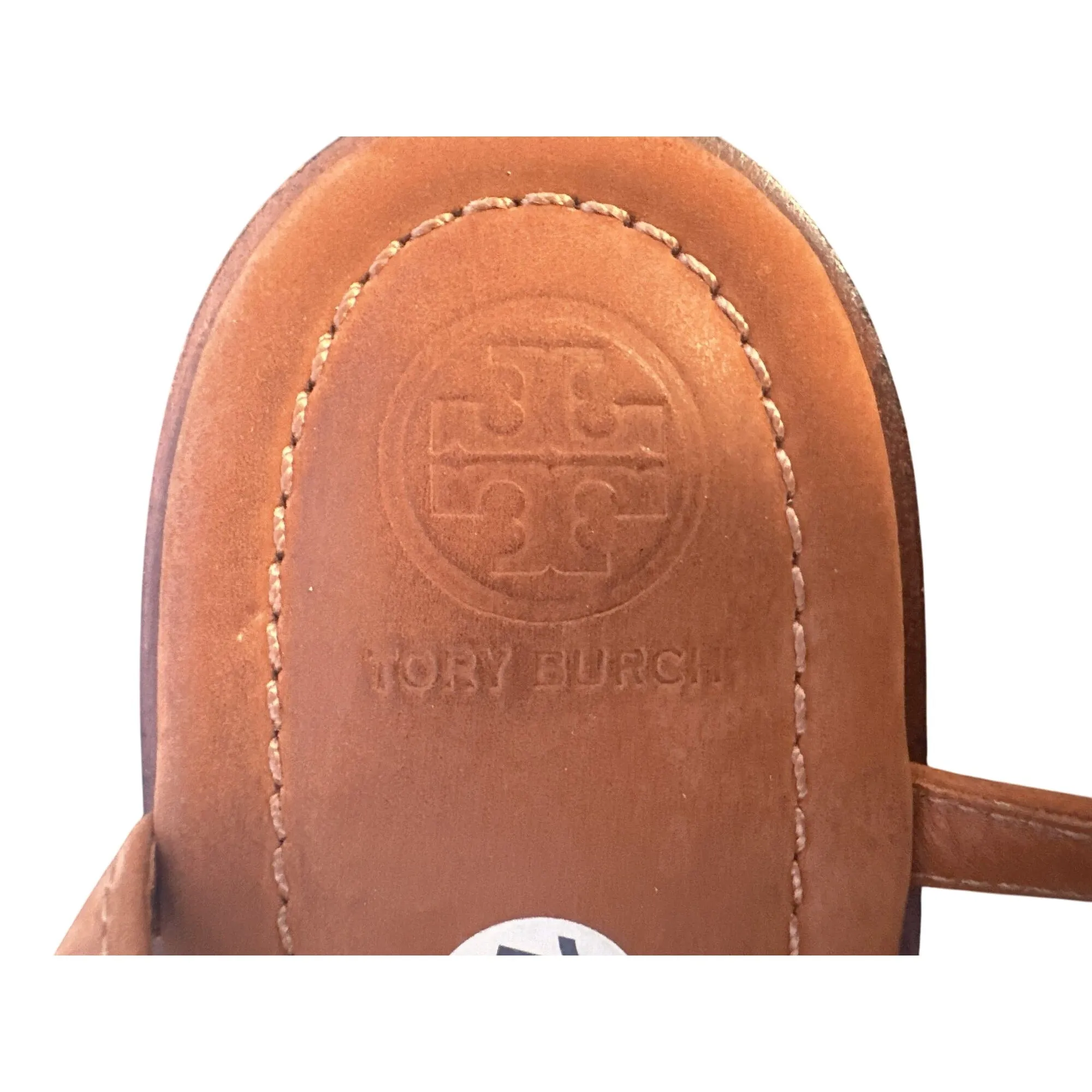 Tory Burch Brown Leather Sandals w/Embellished Floral Design Size 10.5