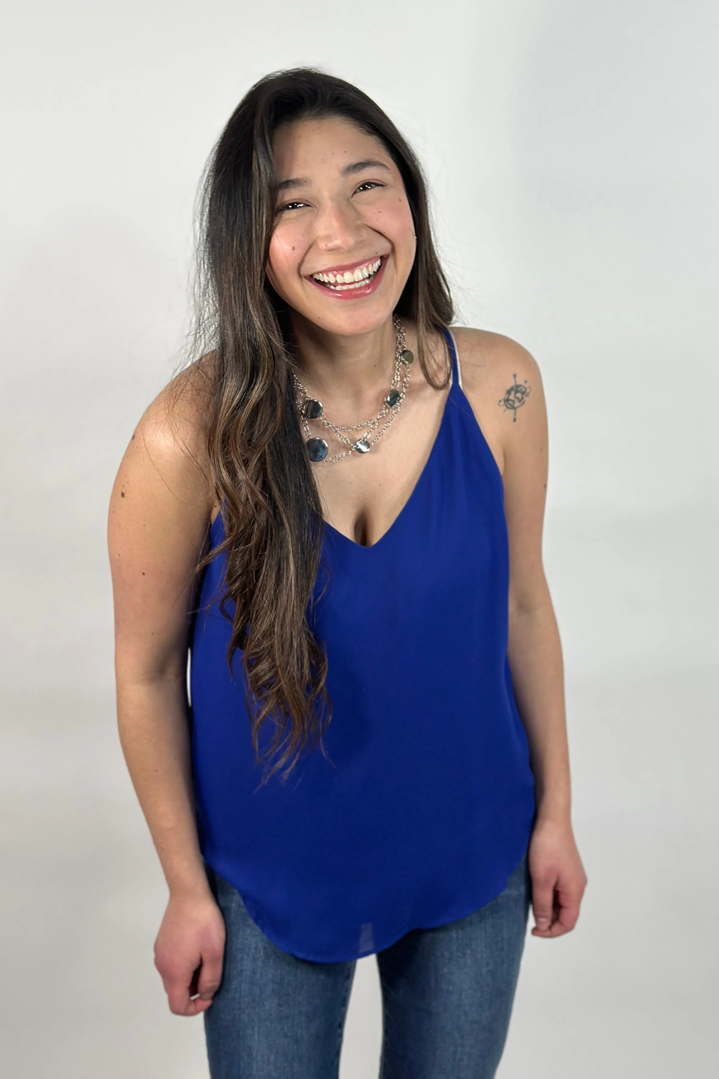 V-Neck Chiffon Cami Blue