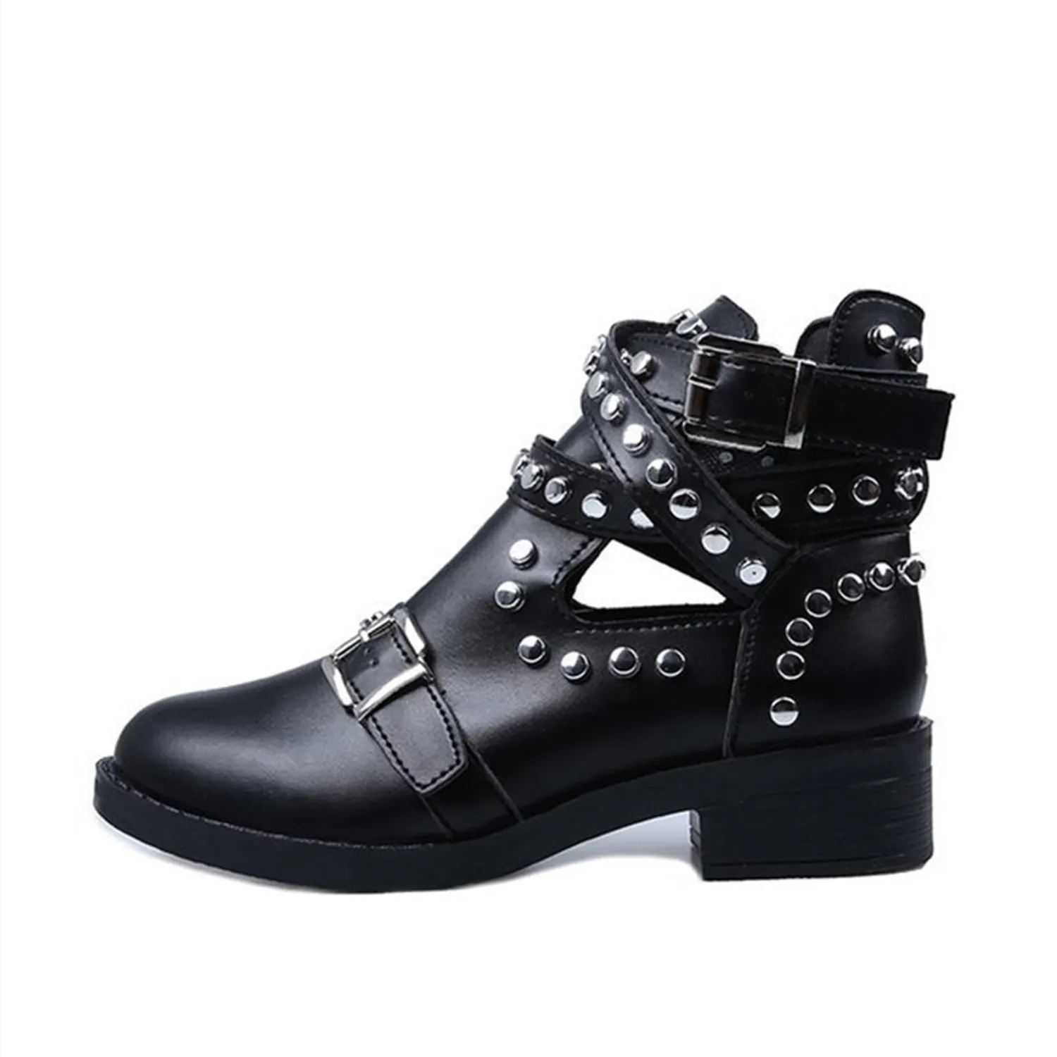 Women's Casual Leather Ankle Boots With Buckle Straps