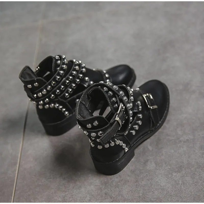Women's Casual Leather Ankle Boots With Buckle Straps