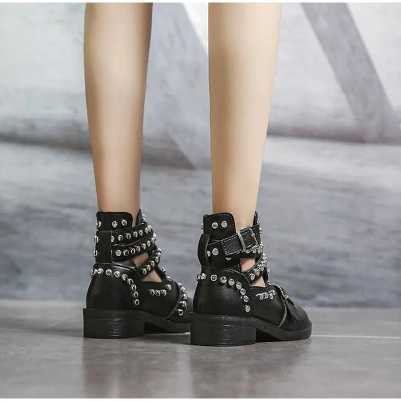 Women's Casual Leather Ankle Boots With Buckle Straps