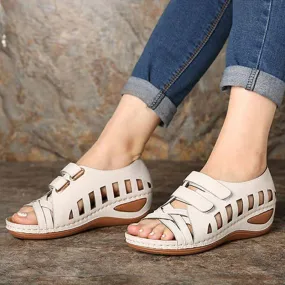 Women's peep toe adjustable arch support strap velcro sandals